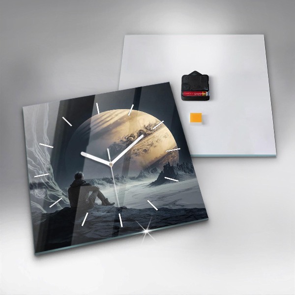 Ceas pătrat de perete din sticlă Omul pe fundalul lunii