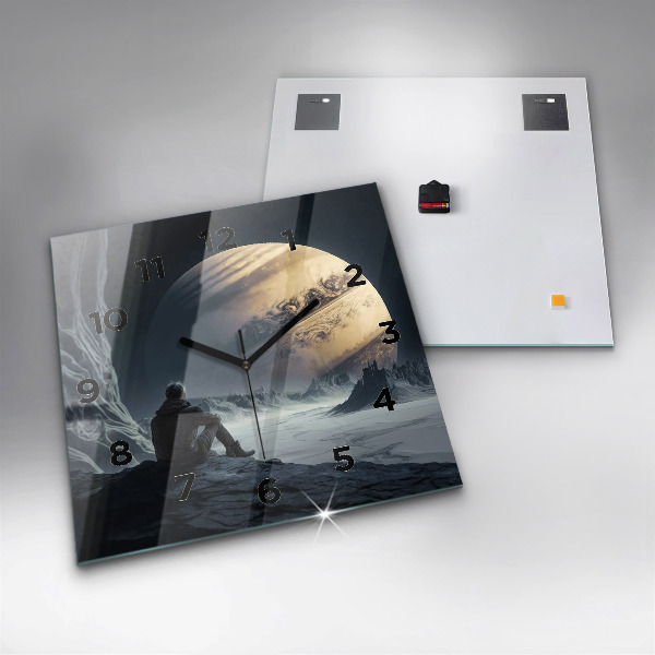 Ceas pătrat de perete din sticlă Omul pe fundalul lunii