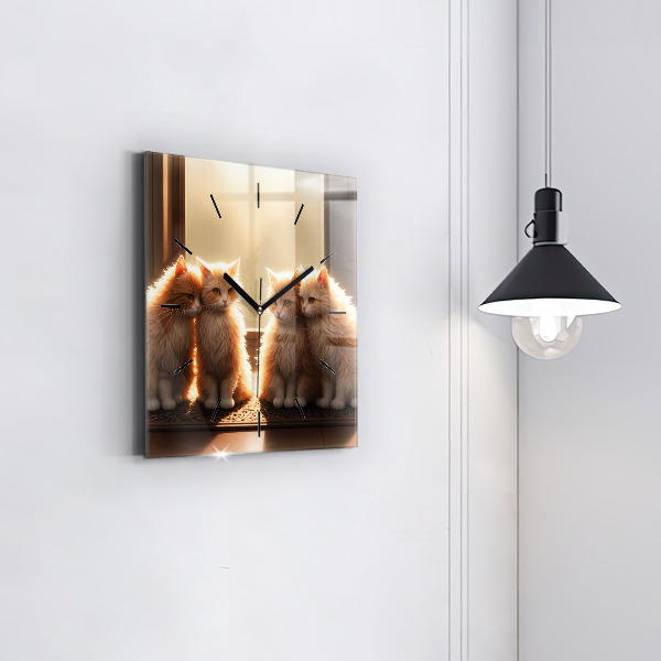 Ceas pătrat de perete din sticlă Patru pisoi la soare