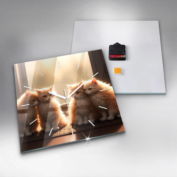 Ceas pătrat de perete din sticlă Patru pisoi la soare