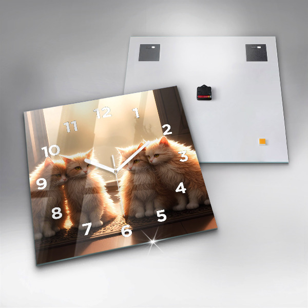 Ceas pătrat de perete din sticlă Patru pisoi la soare