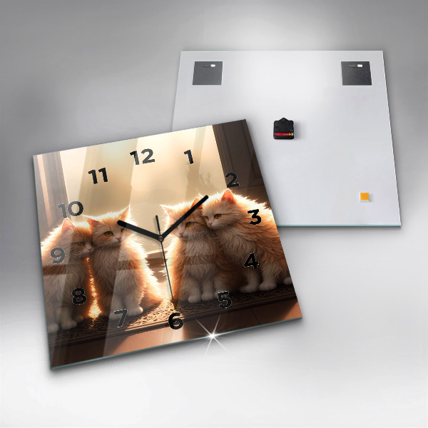 Ceas pătrat de perete din sticlă Patru pisoi la soare