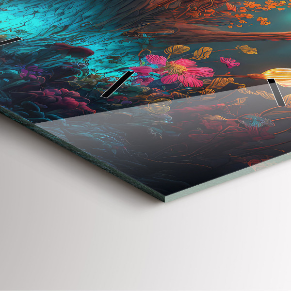 Ceas pătrat de perete din sticlă Pădure și ciuperci magice