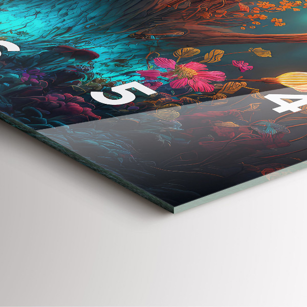 Ceas pătrat de perete din sticlă Pădure și ciuperci magice