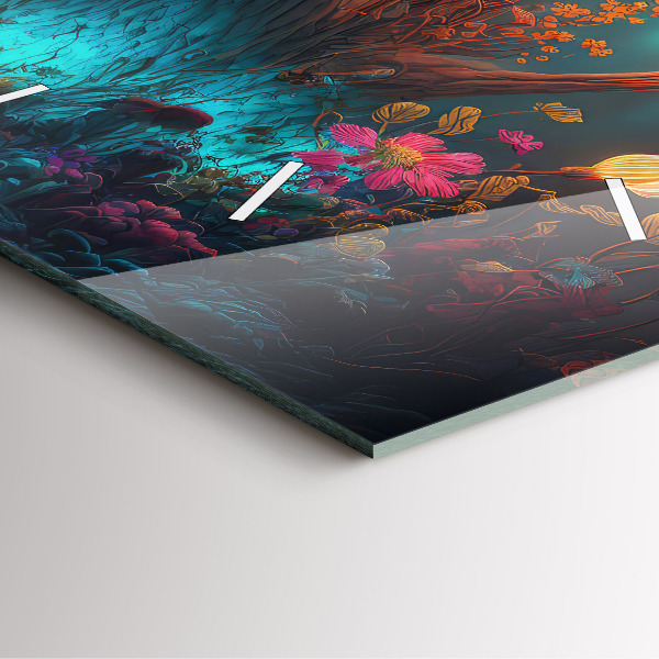 Ceas pătrat de perete din sticlă Pădure și ciuperci magice