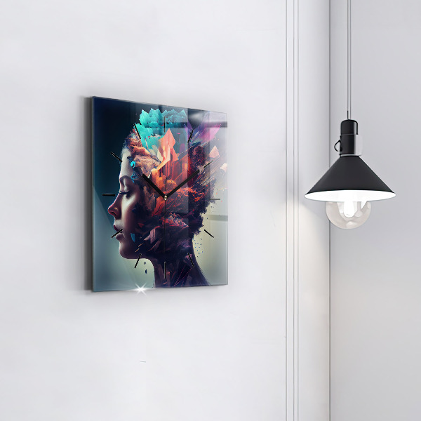 Ceas pătrat de perete din sticlă Femeie abstractă