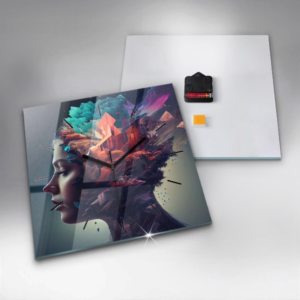 Ceas pătrat de perete din sticlă Femeie abstractă