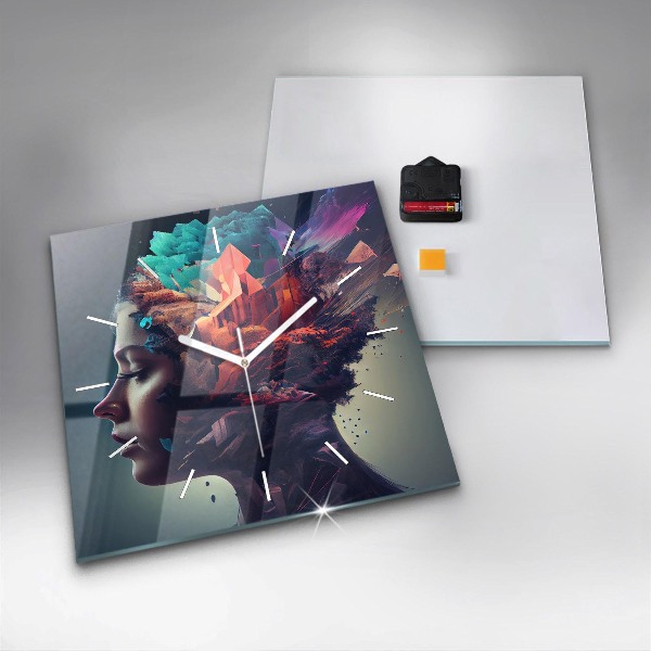 Ceas pătrat de perete din sticlă Femeie abstractă