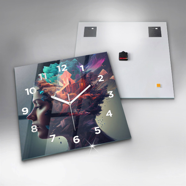 Ceas pătrat de perete din sticlă Femeie abstractă