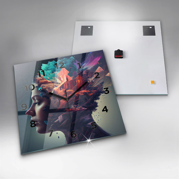 Ceas pătrat de perete din sticlă Femeie abstractă