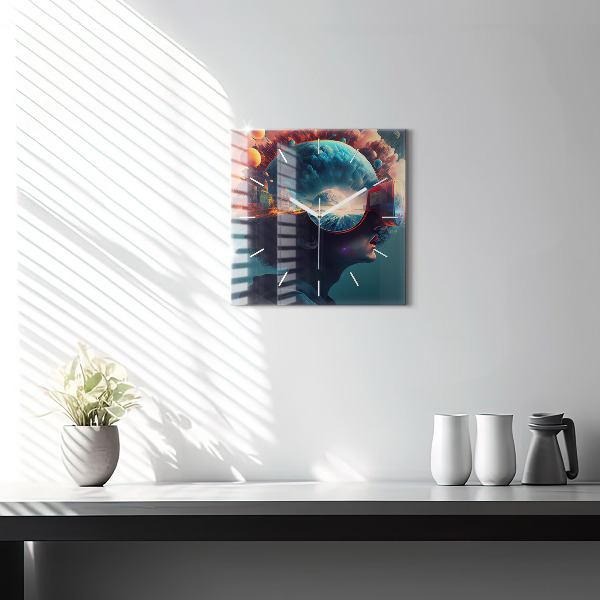 Ceas pătrat de perete din sticlă Lumea futuristă