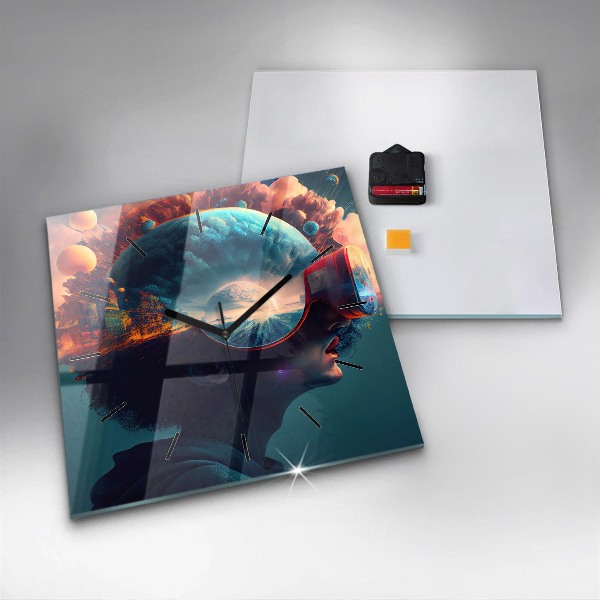 Ceas pătrat de perete din sticlă Lumea futuristă