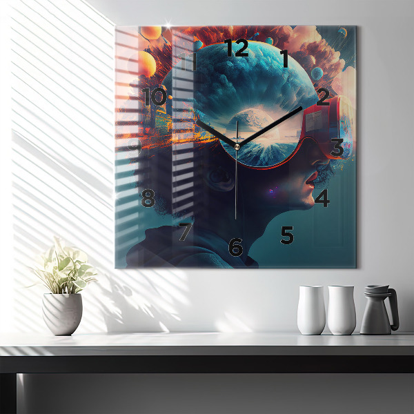 Ceas pătrat de perete din sticlă Lumea futuristă