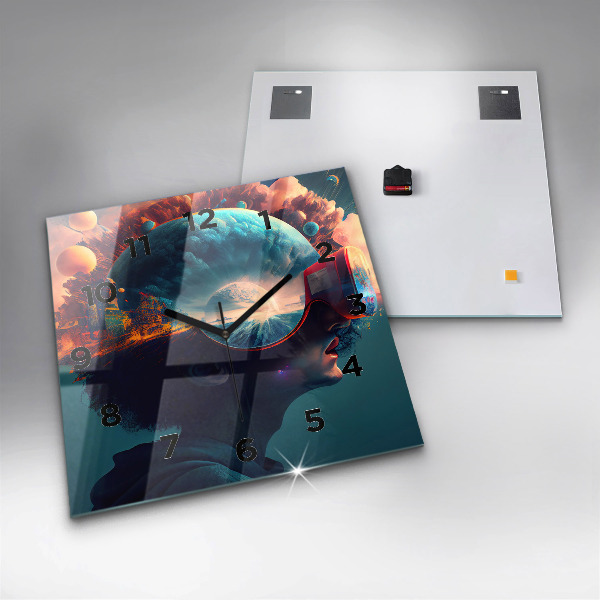 Ceas pătrat de perete din sticlă Lumea futuristă