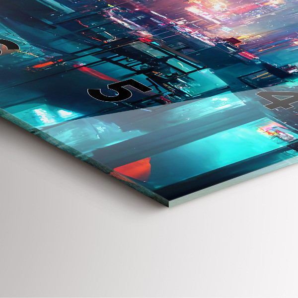 Ceas pătrat de perete din sticlă Un oraș în stil cyberpunk