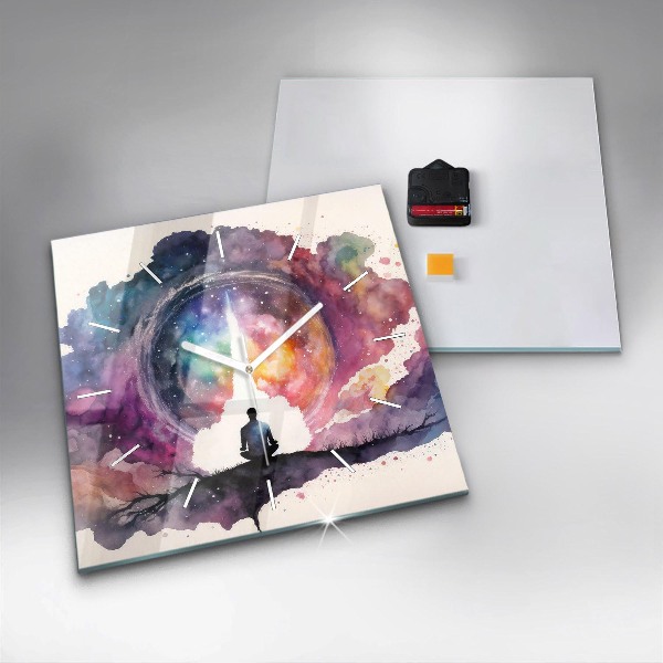 Ceas pătrat de perete din sticlă Meditație stil de viață