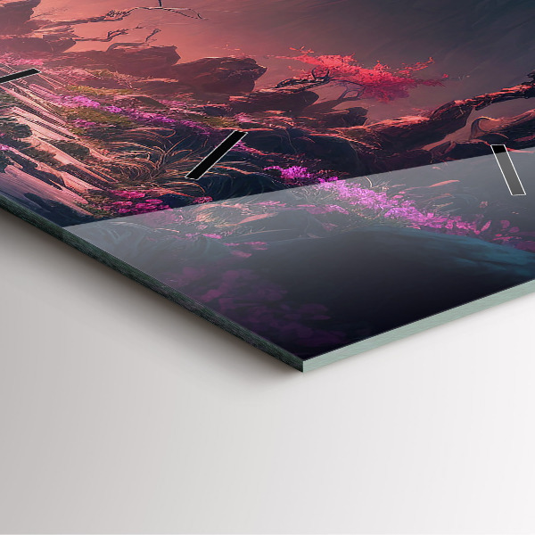 Ceas pătrat de perete din sticlă Pădure și munți magici