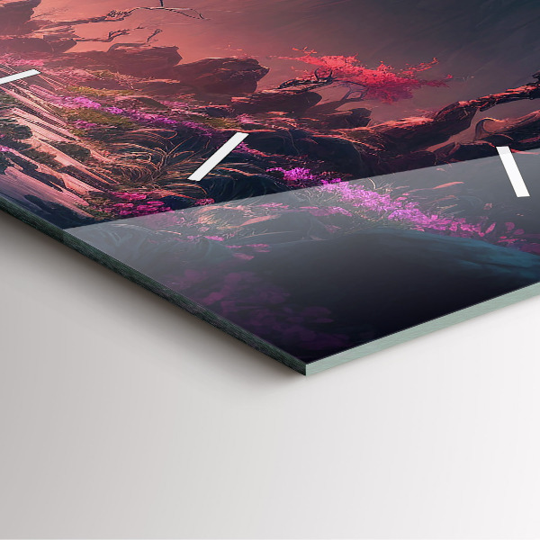 Ceas pătrat de perete din sticlă Pădure și munți magici