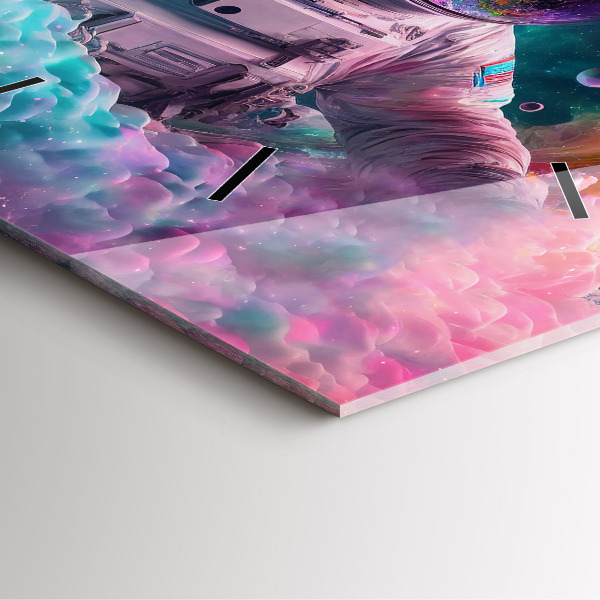 Ceas pătrat de perete din sticlă Cosmonaut și nori colorați