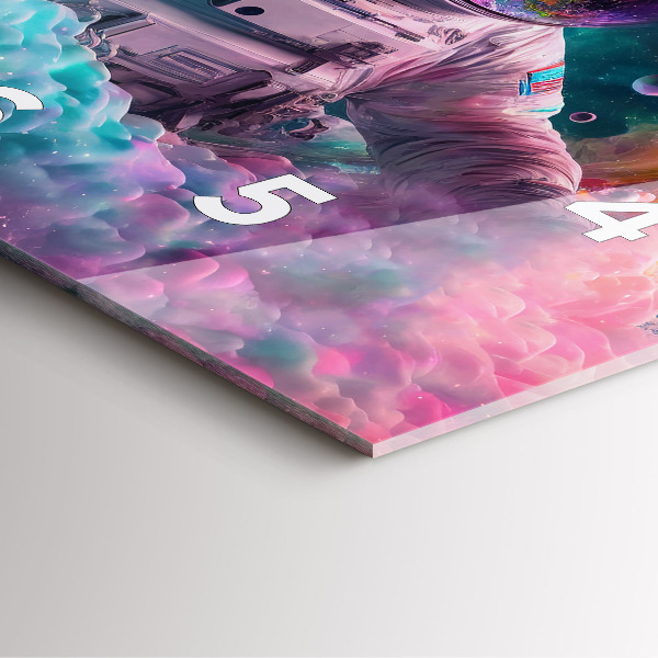 Ceas pătrat de perete din sticlă Cosmonaut și nori colorați