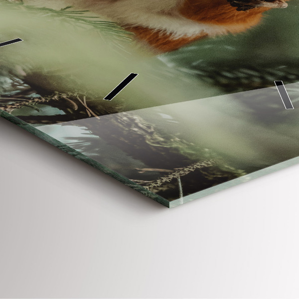 Ceas pătrat de perete din sticlă Veveriță și natură sălbatică