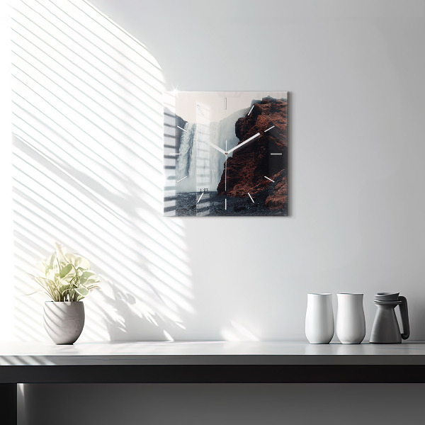 Ceas pătrat de perete din sticlă Peisajul cascadei Islandei