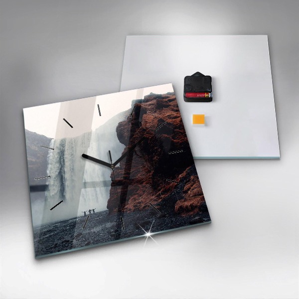 Ceas pătrat de perete din sticlă Peisajul cascadei Islandei