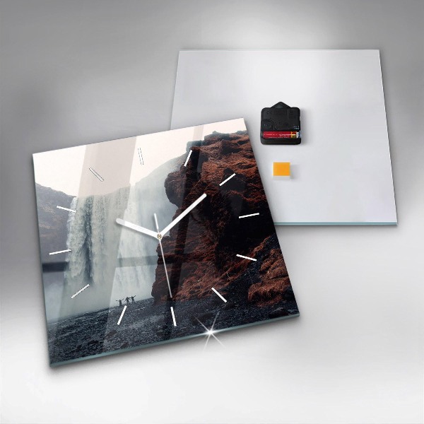 Ceas pătrat de perete din sticlă Peisajul cascadei Islandei