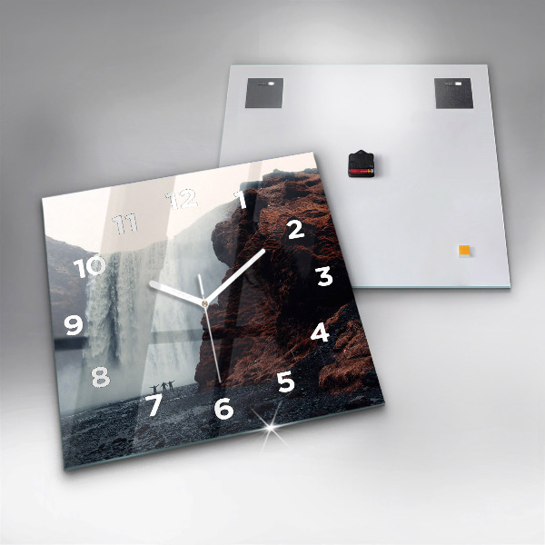 Ceas pătrat de perete din sticlă Peisajul cascadei Islandei