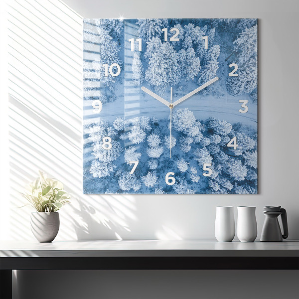 Ceas pătrat de perete din sticlă Pădure dintr-o dronă