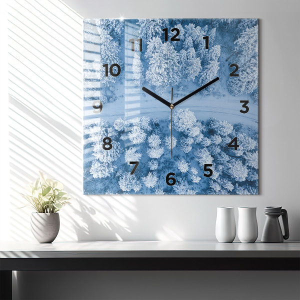 Ceas pătrat de perete din sticlă Pădure dintr-o dronă