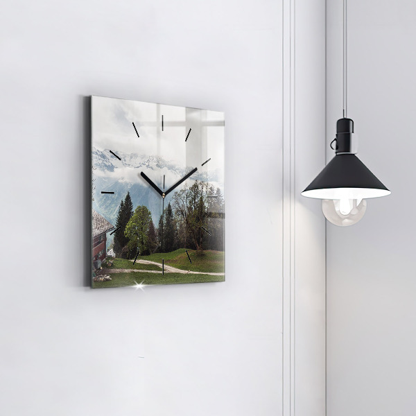 Ceas pătrat de perete din sticlă Vedere la munte