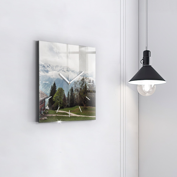 Ceas pătrat de perete din sticlă Vedere la munte