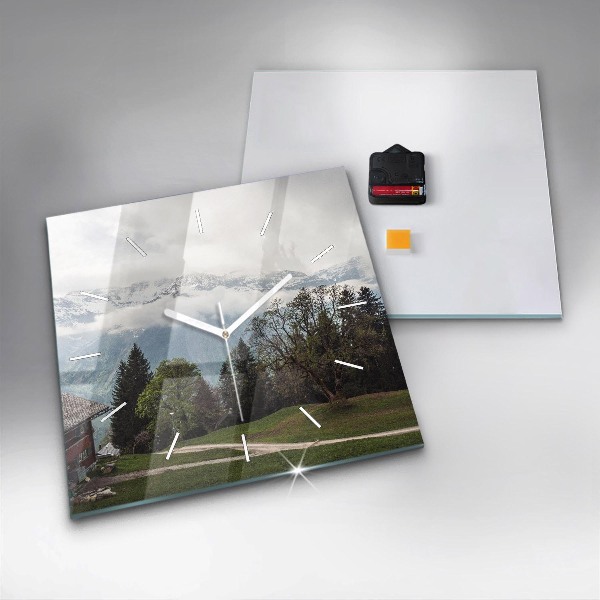 Ceas pătrat de perete din sticlă Vedere la munte