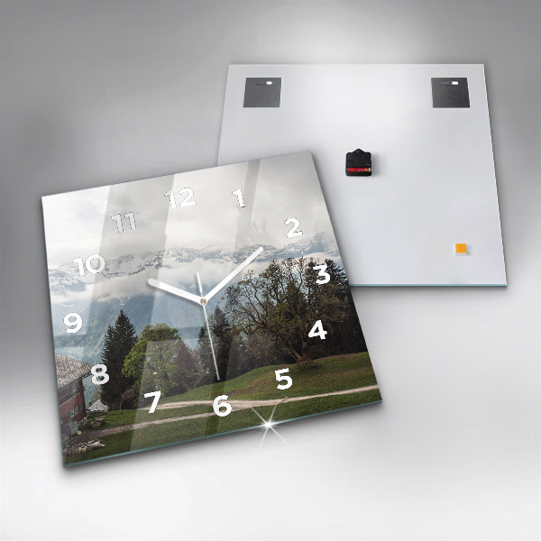 Ceas pătrat de perete din sticlă Vedere la munte