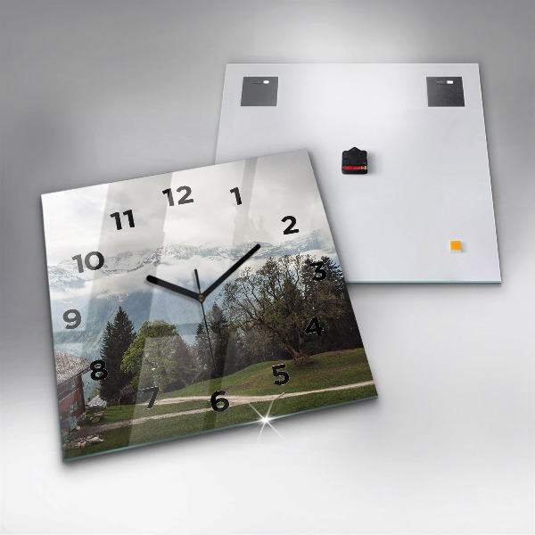 Ceas pătrat de perete din sticlă Vedere la munte