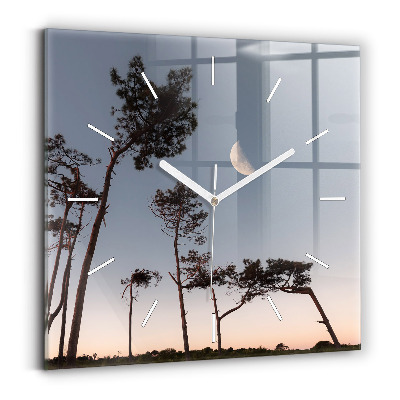 Ceas pătrat de perete din sticlă Semiluna și copaci