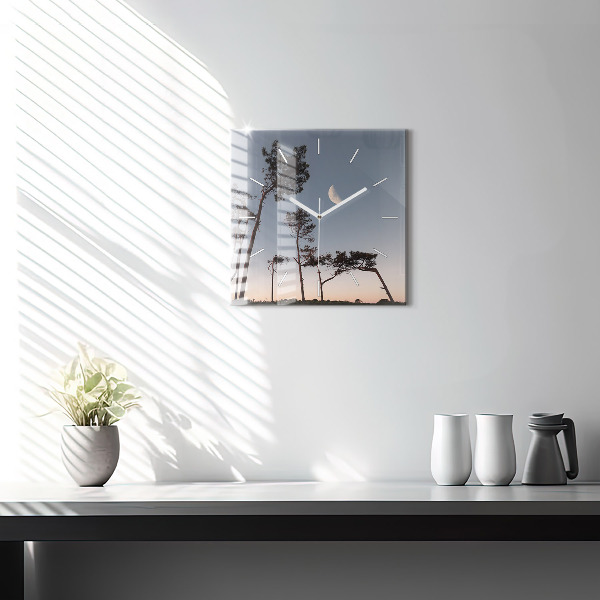 Ceas pătrat de perete din sticlă Semiluna și copaci