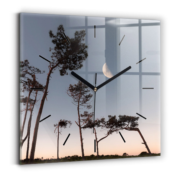 Ceas pătrat de perete din sticlă Semiluna și copaci