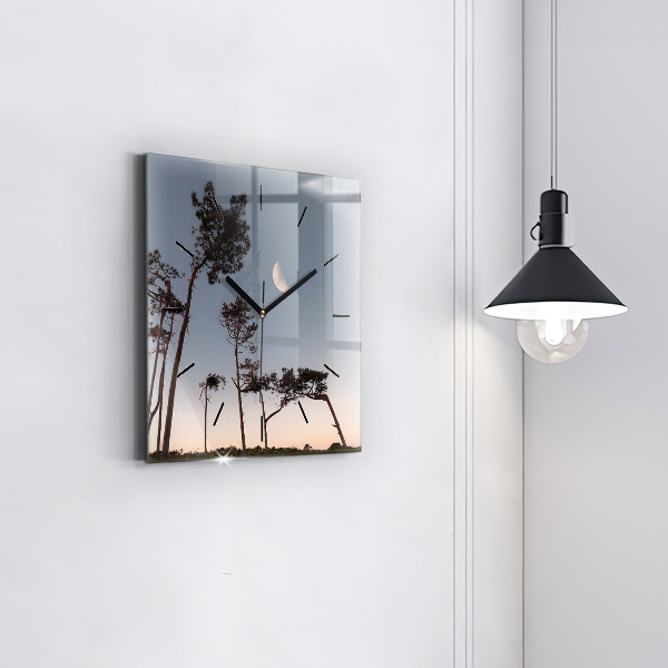 Ceas pătrat de perete din sticlă Semiluna și copaci