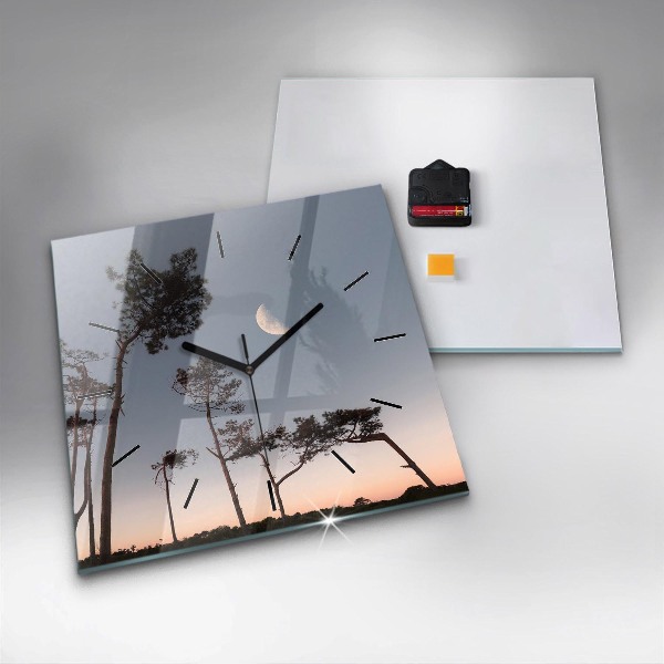 Ceas pătrat de perete din sticlă Semiluna și copaci