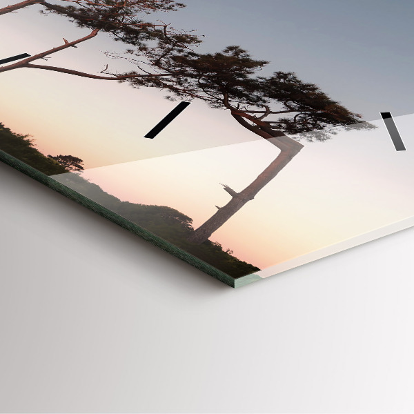 Ceas pătrat de perete din sticlă Semiluna și copaci