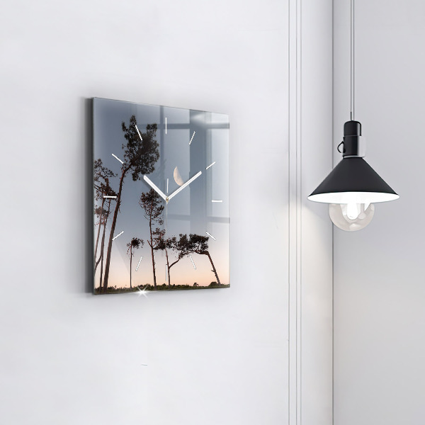 Ceas pătrat de perete din sticlă Semiluna și copaci
