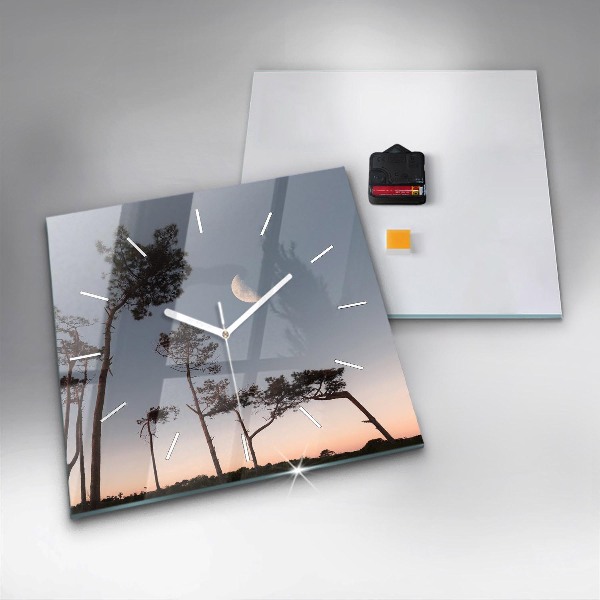 Ceas pătrat de perete din sticlă Semiluna și copaci