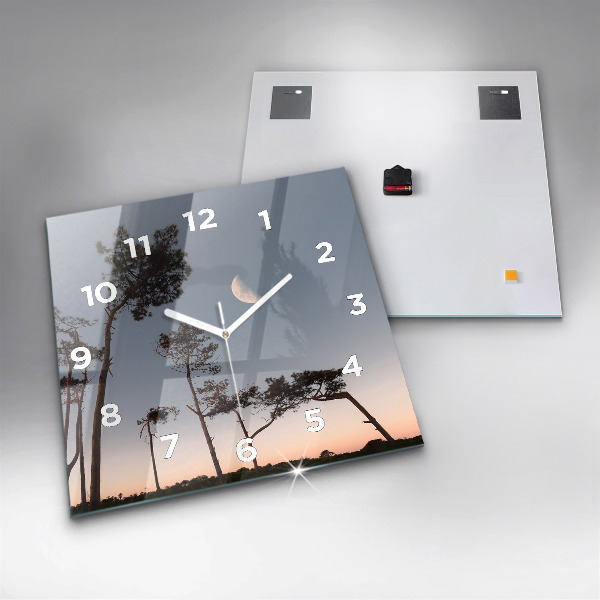 Ceas pătrat de perete din sticlă Semiluna și copaci