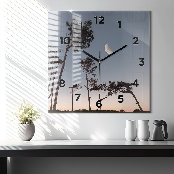 Ceas pătrat de perete din sticlă Semiluna și copaci