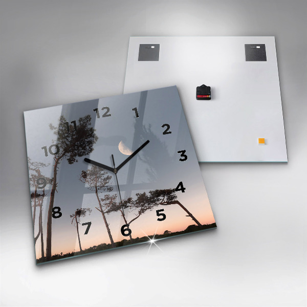 Ceas pătrat de perete din sticlă Semiluna și copaci
