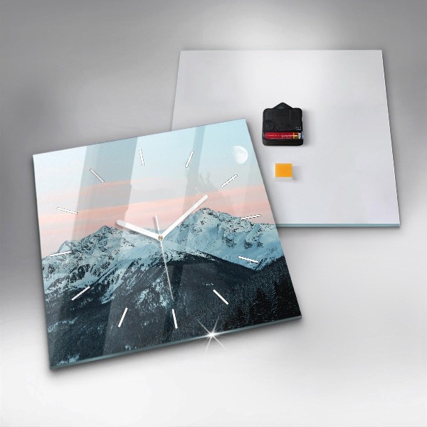 Ceas pătrat de perete din sticlă Lanț muntos iarna