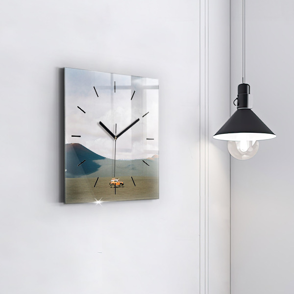 Ceas pătrat de perete din sticlă Vehicul în deșertul Kamchatka