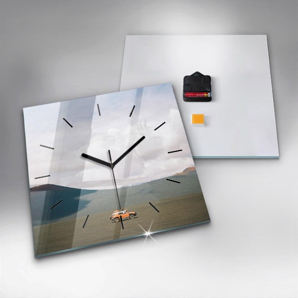 Ceas pătrat de perete din sticlă Vehicul în deșertul Kamchatka